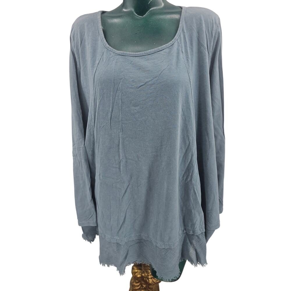 Blue Gray Periwinkle Fringe Boho Tunic Top Oversized Women's OS Italy 4131